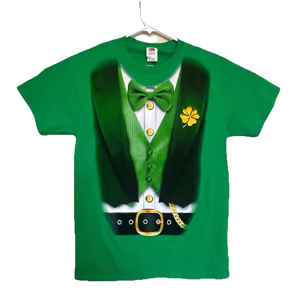 Green Leprechaun St Patricks Day T-Shirt Tuxedo Bow Tie  IrishParty Size M  NWOT